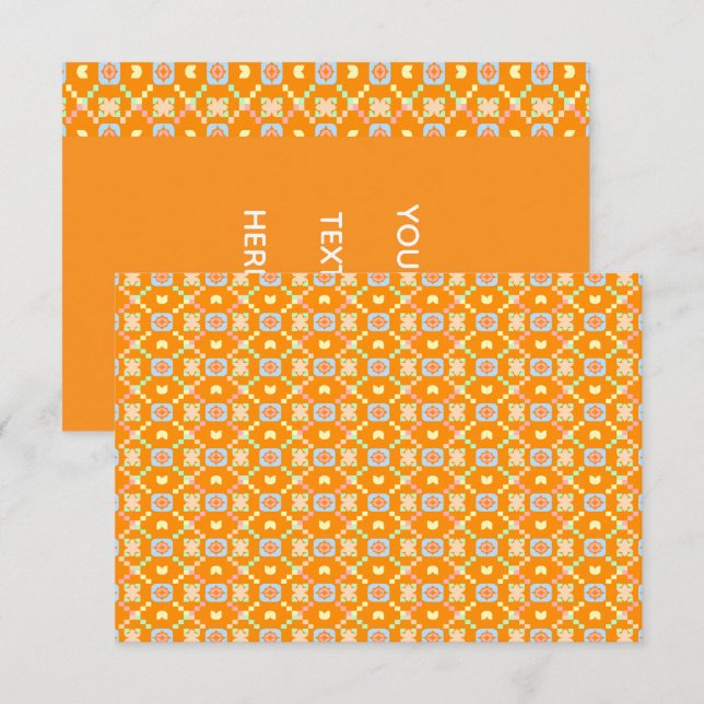 Pastel Geometric Pixel Pattern on Vibrant Orange  Thank You Card (Front/Back)