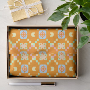 Pastel Geometric Pixel Pattern on Vibrant Orange  Tissue Paper