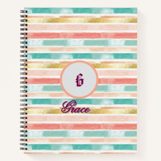 Pastel Geometric Seamless Pattern Monogram Notebook