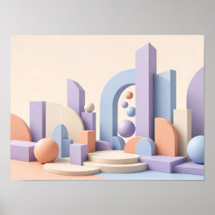 Pastel Geometric Shapes Abstract Wall Art