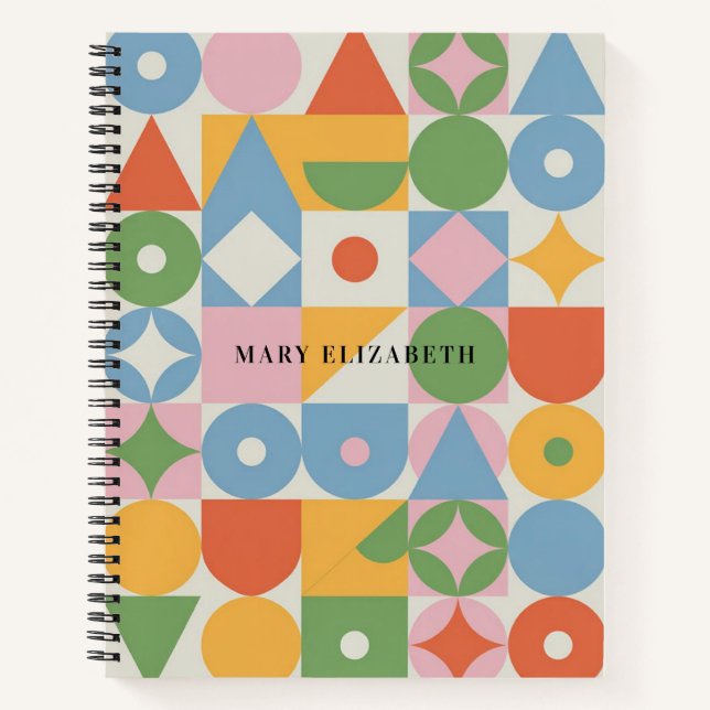 Pastel Geometric Shapes Personalized Notebook (Front)