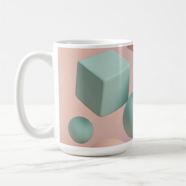Pastel Geometric Spheres Cubes Coffee Mug (Left)