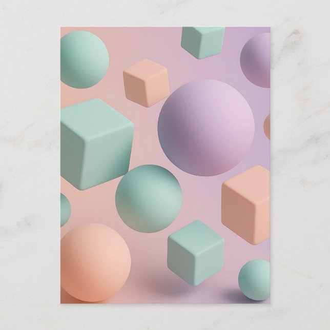 Pastel Geometric Spheres Cubes Postcard (Front)