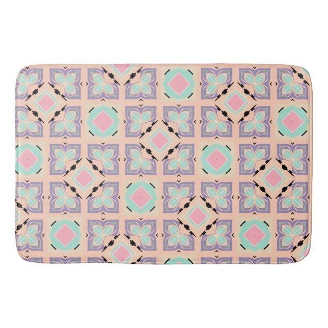 Pastel Geometric Tile Pattern | Pink Mint Purple  Bath Mat (Front)