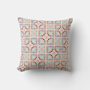 Pastel Geometric Tile Pattern Pink Mint Purple Cushion