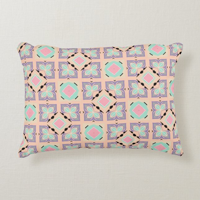 Pastel Geometric Tile Pattern | Pink Mint Purple  Decorative Cushion (Front)