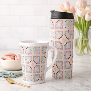 Pastel Geometric Tile Pattern Pink Mint Purple Latte Mug