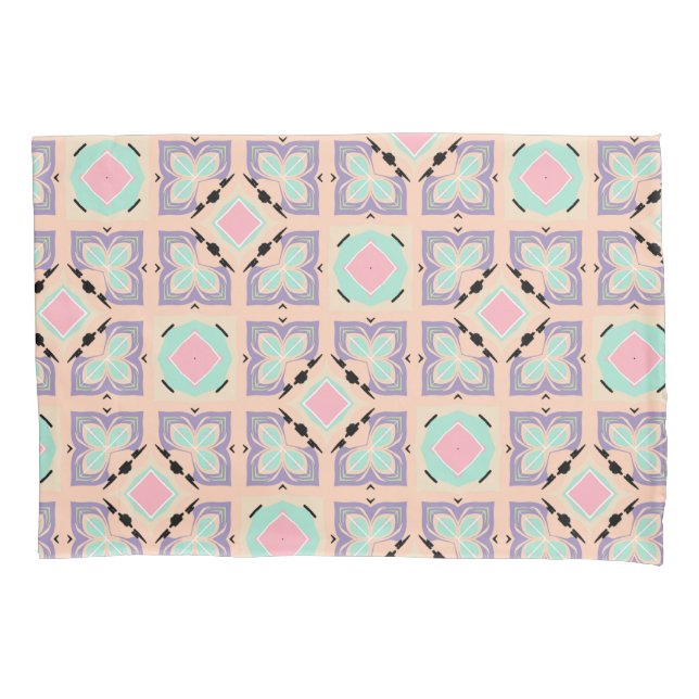 Pastel Geometric Tile Pattern | Pink Mint Purple  Pillowcase (Front)