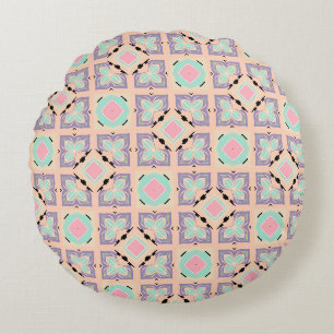 Pastel Geometric Tile Pattern Pink Mint Purple Round Cushion