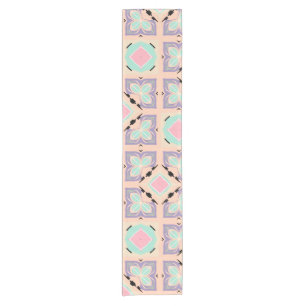 Pastel Geometric Tile Pattern Pink Mint Purple Short Table Runner