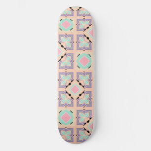 Pastel Geometric Tile Pattern Pink Mint Purple Skateboard
