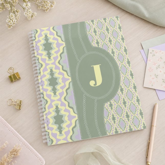 Pastel Geometric Waves With Initial Planner (Soft pastels. It's so pretty, you will want to take it home. Add your initial for that personal feel)