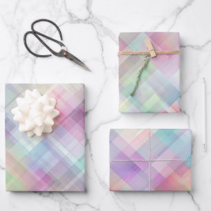 Pastel Geometry   Iridescent Diamond Cut Wrapping Paper Sheet