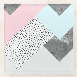 Pastel Geomtric Marble Dotted Design Glass Coaster