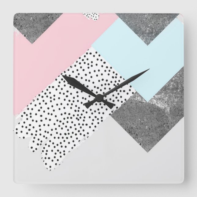 Pastel Geomtric Marble Dotted Design Square Wall Clock (Front)