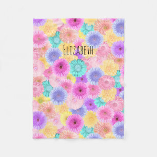 Pastel Gerbera Daisy with Her Name Fleece Blanket