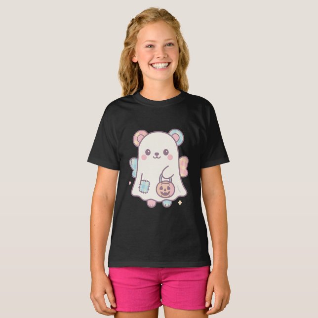 Pastel Ghost Bear Kids T-Shirt | Cute Kawaii (Front Full)