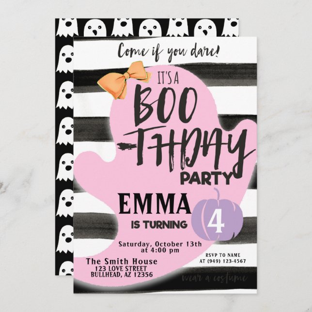 Pastel Ghost Halloween Boothday Party Birthday Invitation (Front/Back)