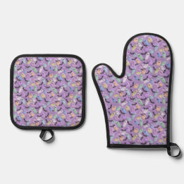 Pastel Ghosts Apron Kitchen Essential  Oven Mitt & Pot Holder Set