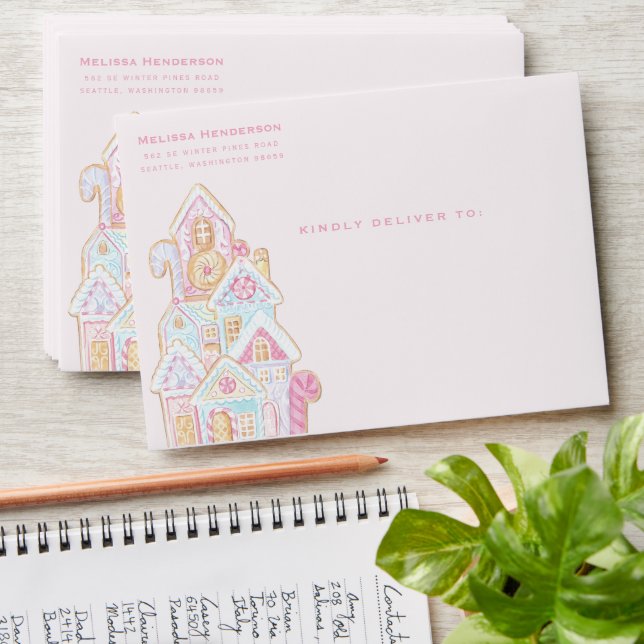 Pastel Gingerbread House Christmas Envelope (Stacked)