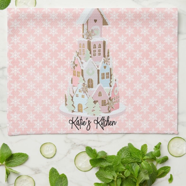 Pastel Gingerbread Sugar Castle Cake Kitchen Towel (Folded)