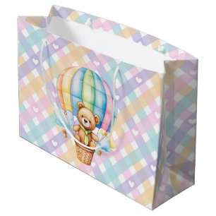 Pastel Gingham Hearts Large Gift Bag