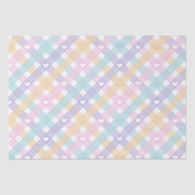 Pastel Gingham Hearts   Tissue Paper (Front)