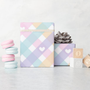 Pastel Gingham Hearts   Wrapping Paper