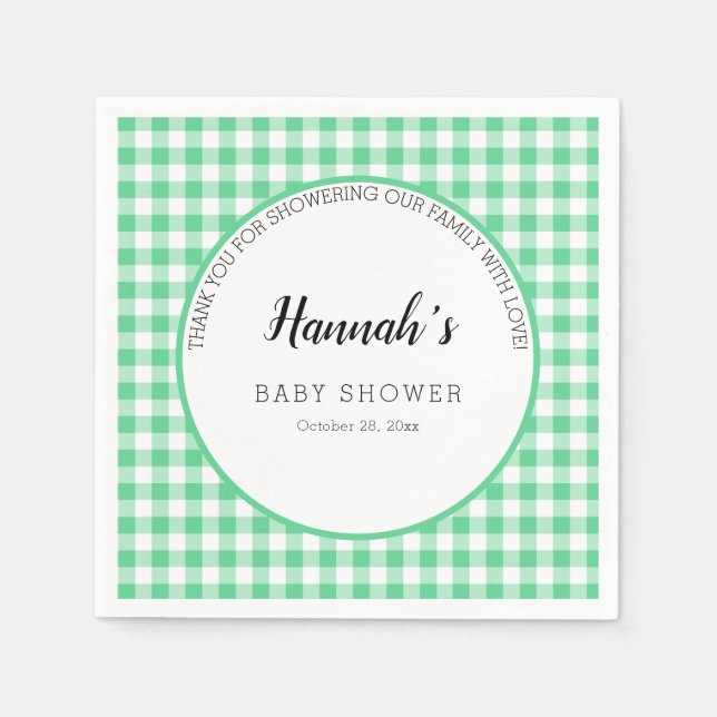 Pastel Gingham Napkins Baby Shower Green (Front)