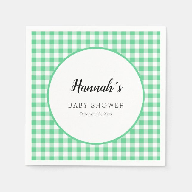 Pastel Gingham Napkins Baby Shower Green (Front)