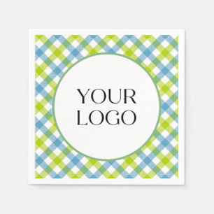 Pastel Gingham Napkins Your Logo Here Blue Green