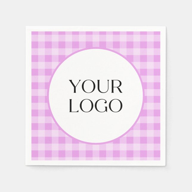 Pastel Gingham Napkins Your Logo Here Lavender (Front)