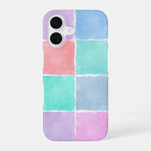 pastel gingham patchwork blocks iPhone 16 case (Back)