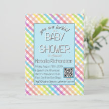 Pastel Gingham Rainbow Baby Shower Blue
