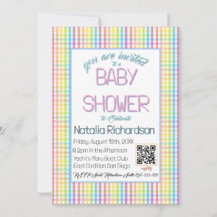 Pastel Gingham Rainbow Baby Shower Invitation