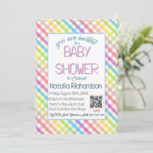 Pastel Gingham Rainbow Baby Shower Invitation
