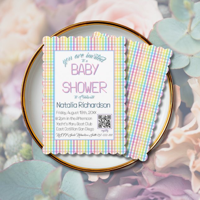 Pastel Gingham Rainbow Baby Shower Invitation (Creator Uploaded)