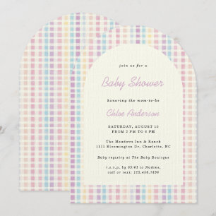Pastel Gingham Rainbow Colors Baby Shower Invitation