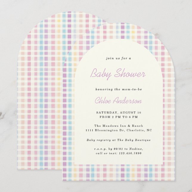 Pastel Gingham Rainbow Colours Baby Shower Invitation (Front/Back)