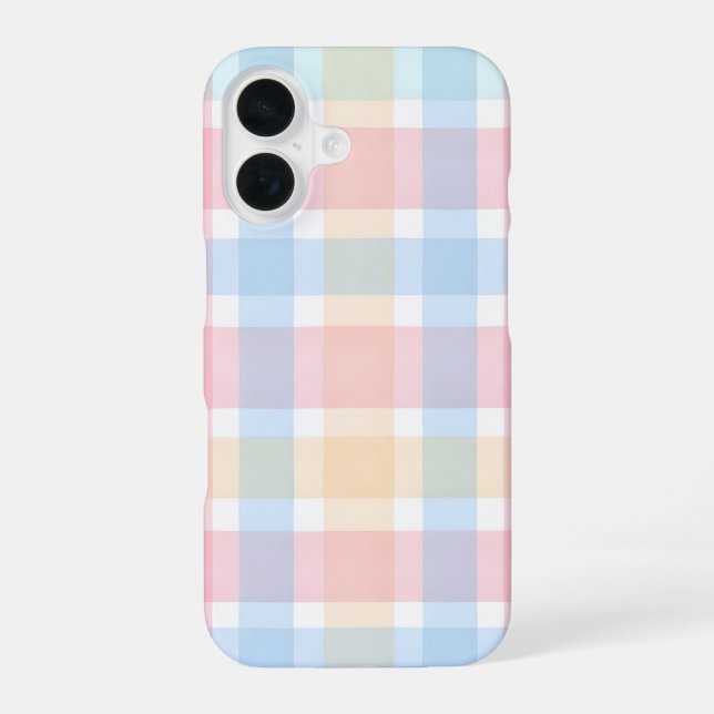 Pastel Gingham – Soft Watercolor Pattern iPhone 16 Case (Back)