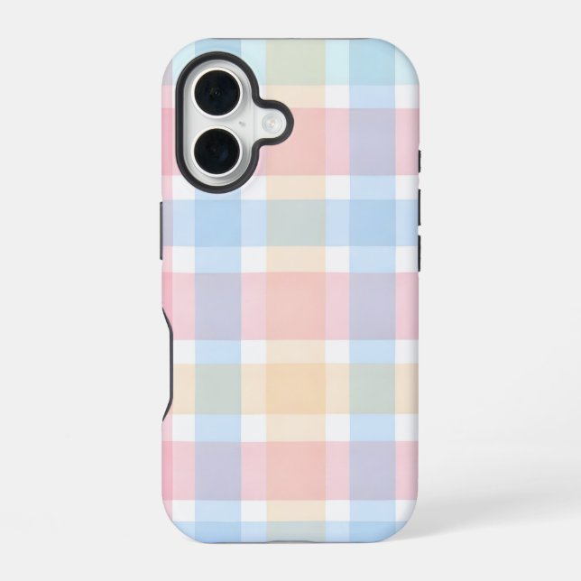 Pastel Gingham – Soft Watercolor Pattern iPhone 16 Case (Back)