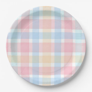 Pastel Gingham – Soft Watercolor Pattern Paper Plate