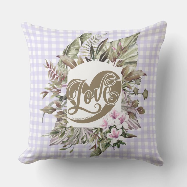 Pastel Gingham Tropical Floral Pillow (Front)