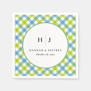 Pastel Gingham Wedding Blue Green Napkin