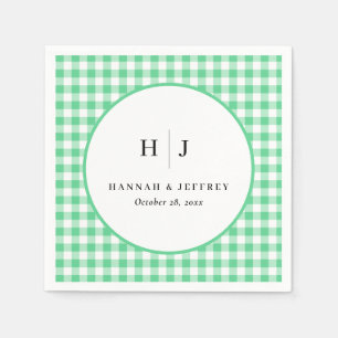 Pastel Gingham Wedding Green Napkins