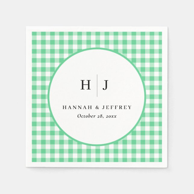 Pastel Gingham Wedding Green Napkins (Front)