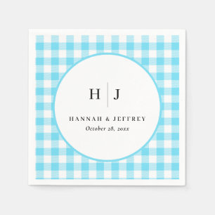 Pastel Gingham Wedding Napkins Blue