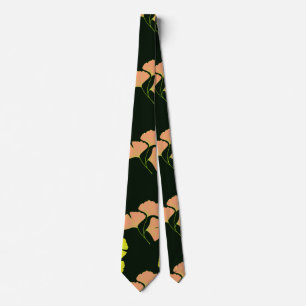Pastel Ginko Leaves on Black background Tie