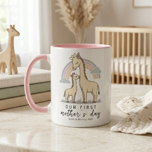 Pastel Giraffe Mum Baby First Mother’s Day Rainbow Mug