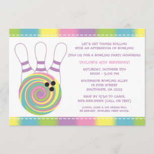 Pastel Girl Bowling Birthday Party Invitations
